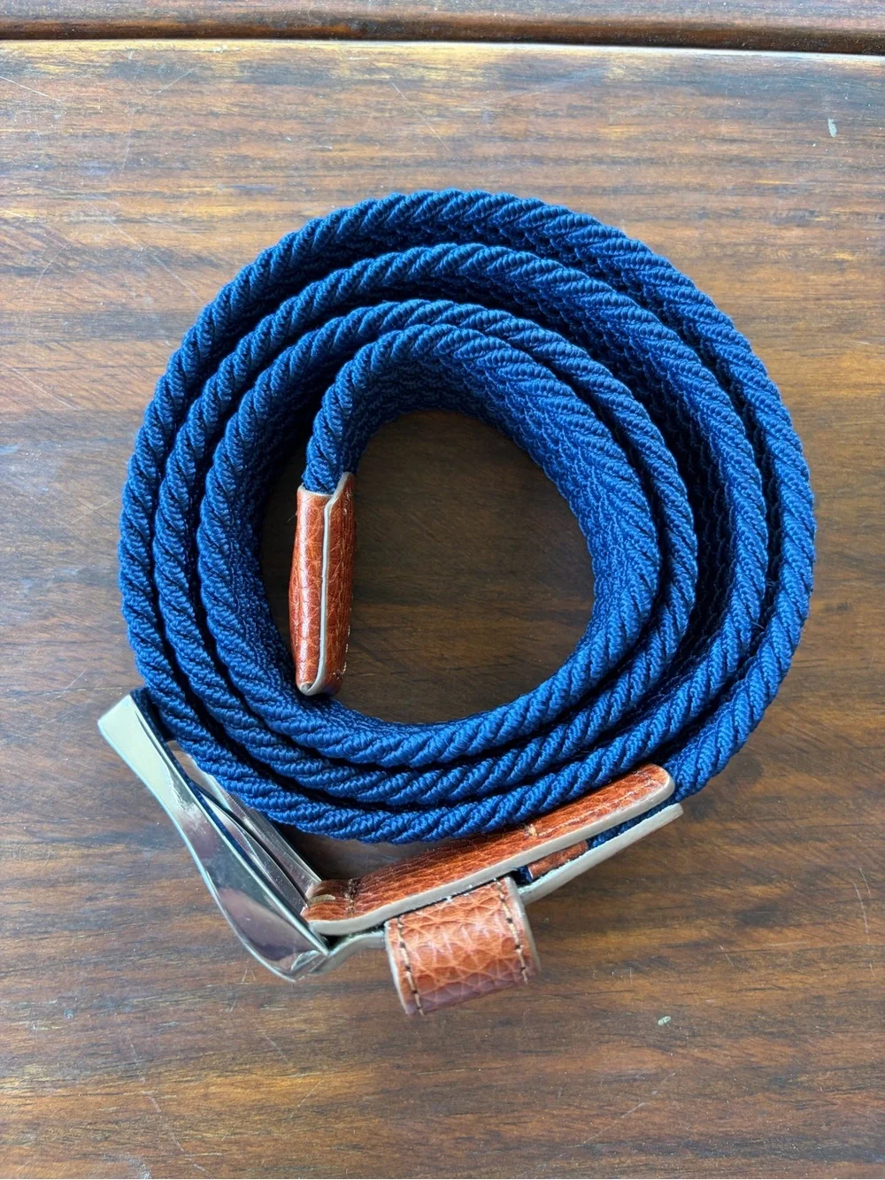 FootJoy Men's Navy Braided Stretch Belt Leather Trim 36-40” Measures 45.5”x1.25”